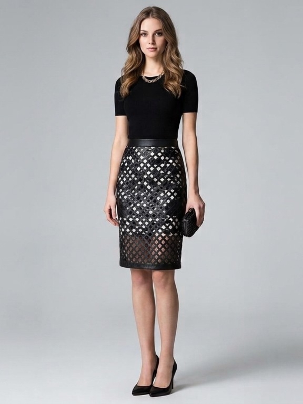 Banana Republic Black Laser-Cut Pencil Skirt with Sheer Hem - 0P